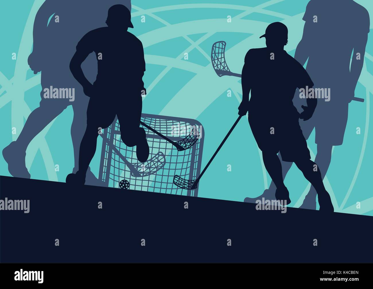 Floorball player indoor Abstract vector Hintergrund Mann mit Stock und Ball Stock Vektor