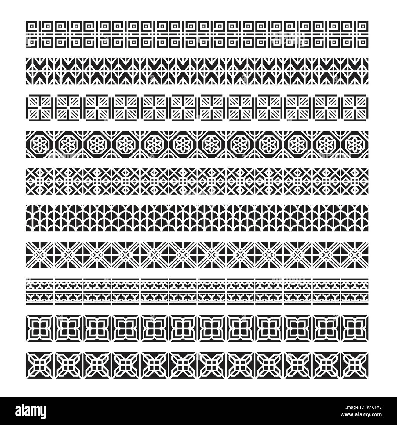 Asiatische rahmen Ornament, Muster, Pinsel, Koreanisch, Chinesisch, Japanisch Vektor einrichten Stock Vektor