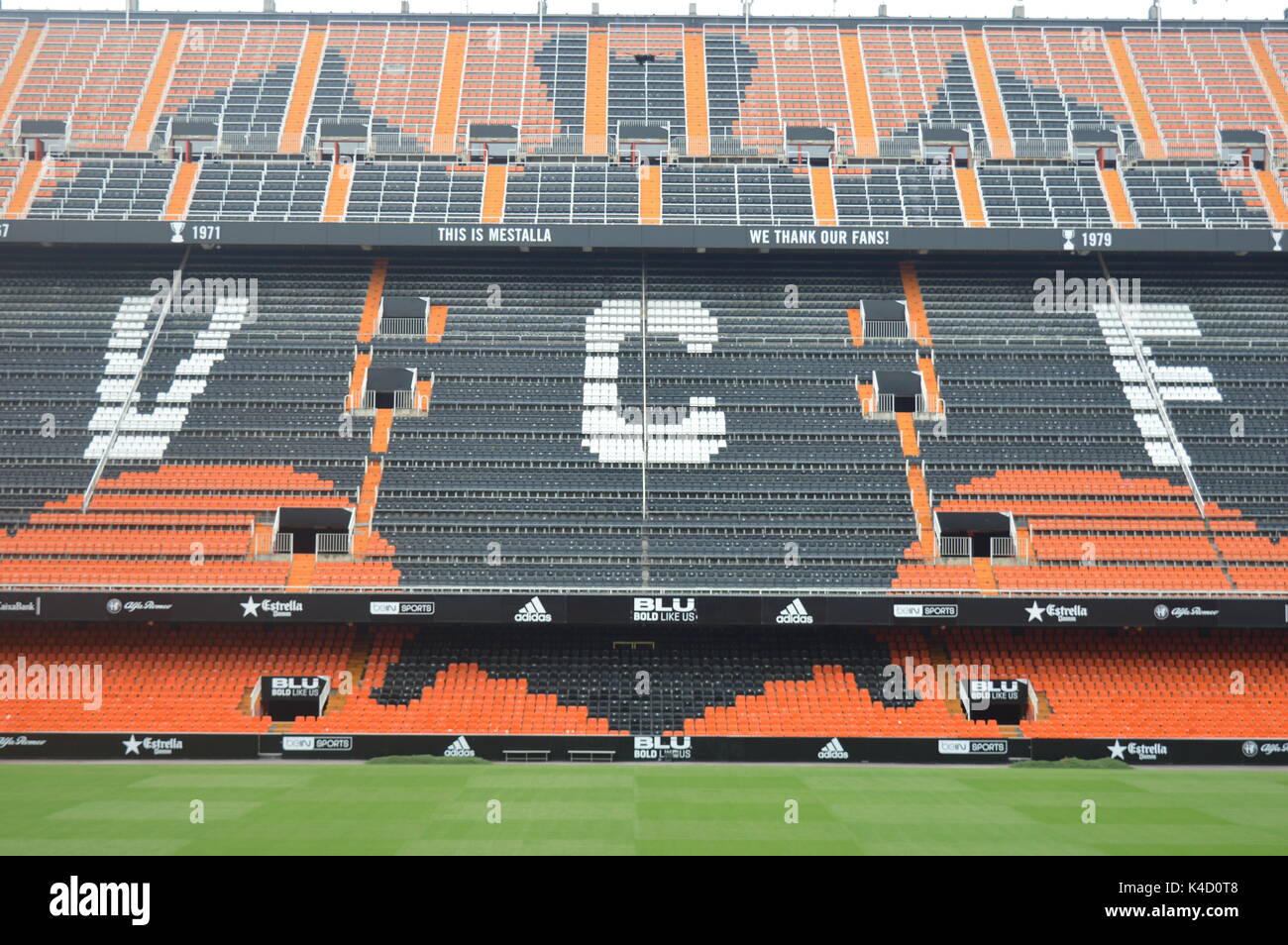 Valencia, Spanien - 28. August 2017: Die Ansicht von Valencia CF steht an Stadium Mestalla Stockfoto