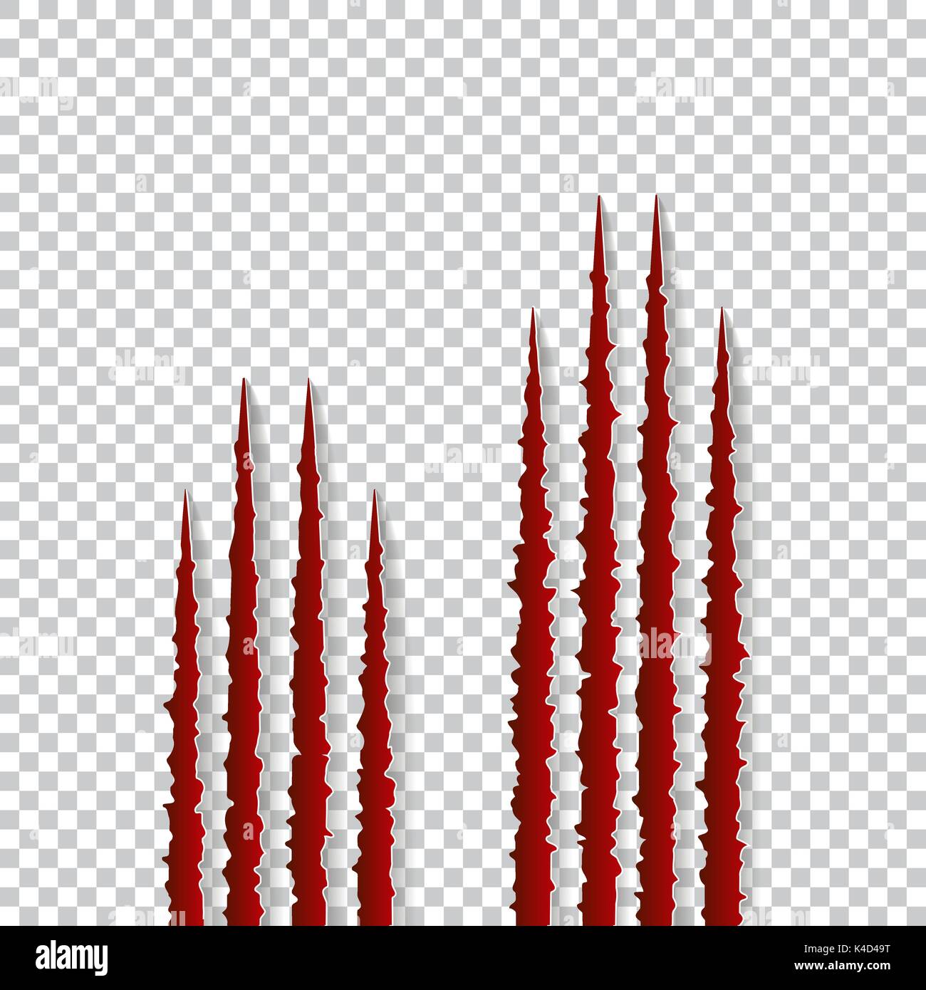 Rote krallen Kratzer - Vektor auf transparentem Hintergrund isoliert. Talons Schnitte Tier Katze, Hund, Tiger, Löwe, Bär Stock Vektor