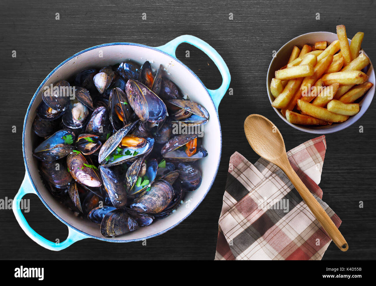 Moules frites Stockfoto