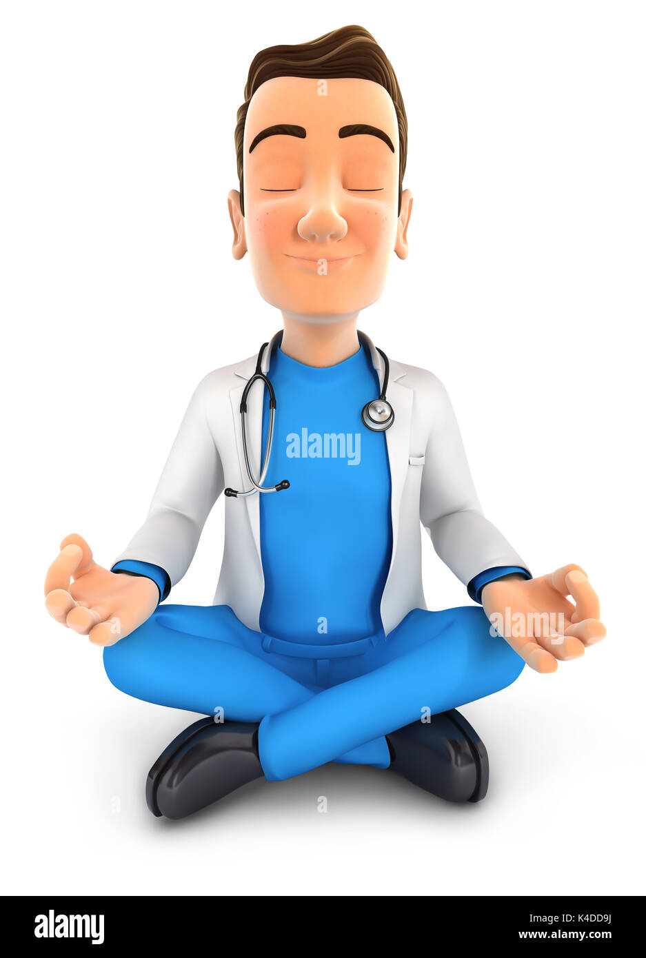 3D-Arzt Yoga, Illustration mit isolierten weißen Hintergrund Stockfoto