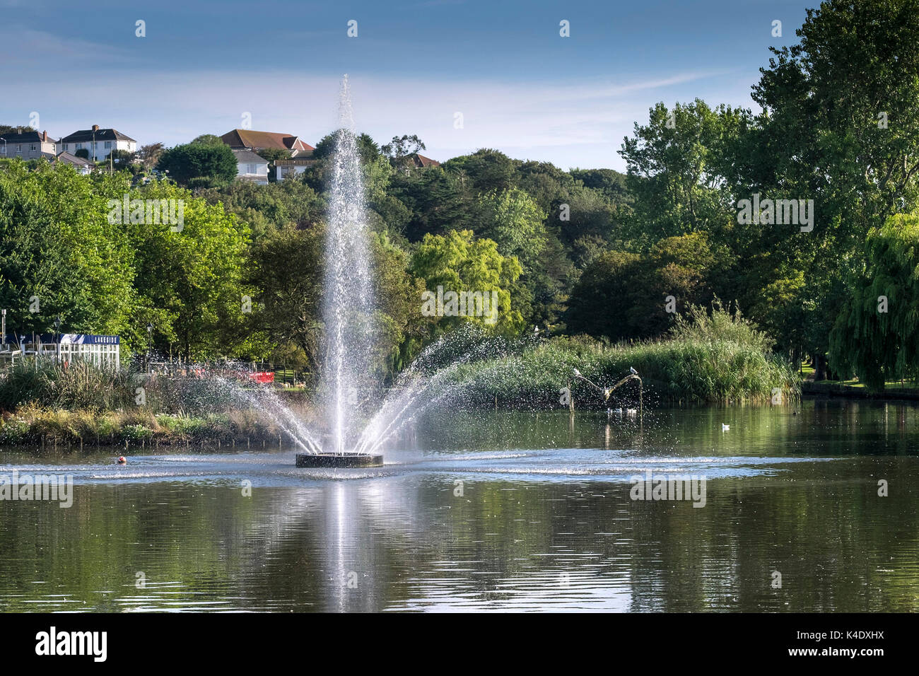 Der Brunnen im trenance See zum Bootfahren in Newquay, Cornwall. Stockfoto