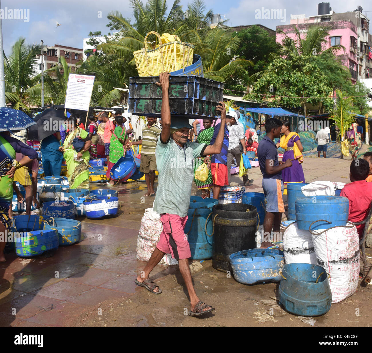 Mumbai, Indien. 5. September 2017. Koli Angeln Gemeinschaft Mann und Frauen an versova Fischmarkt in Mumbai. Stockfoto