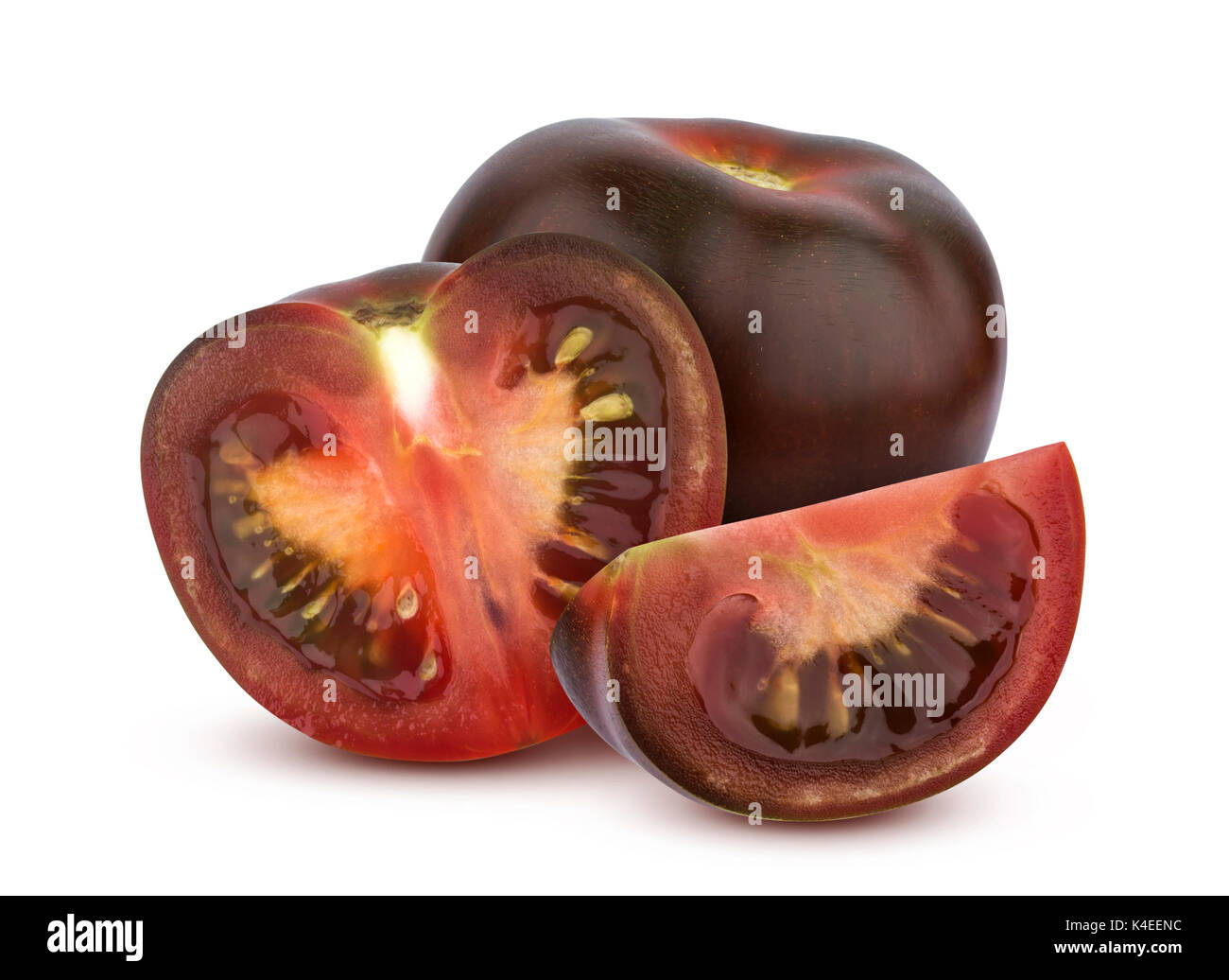 Schwarze Tomaten isoliert auf weißem Hintergrund Stockfoto