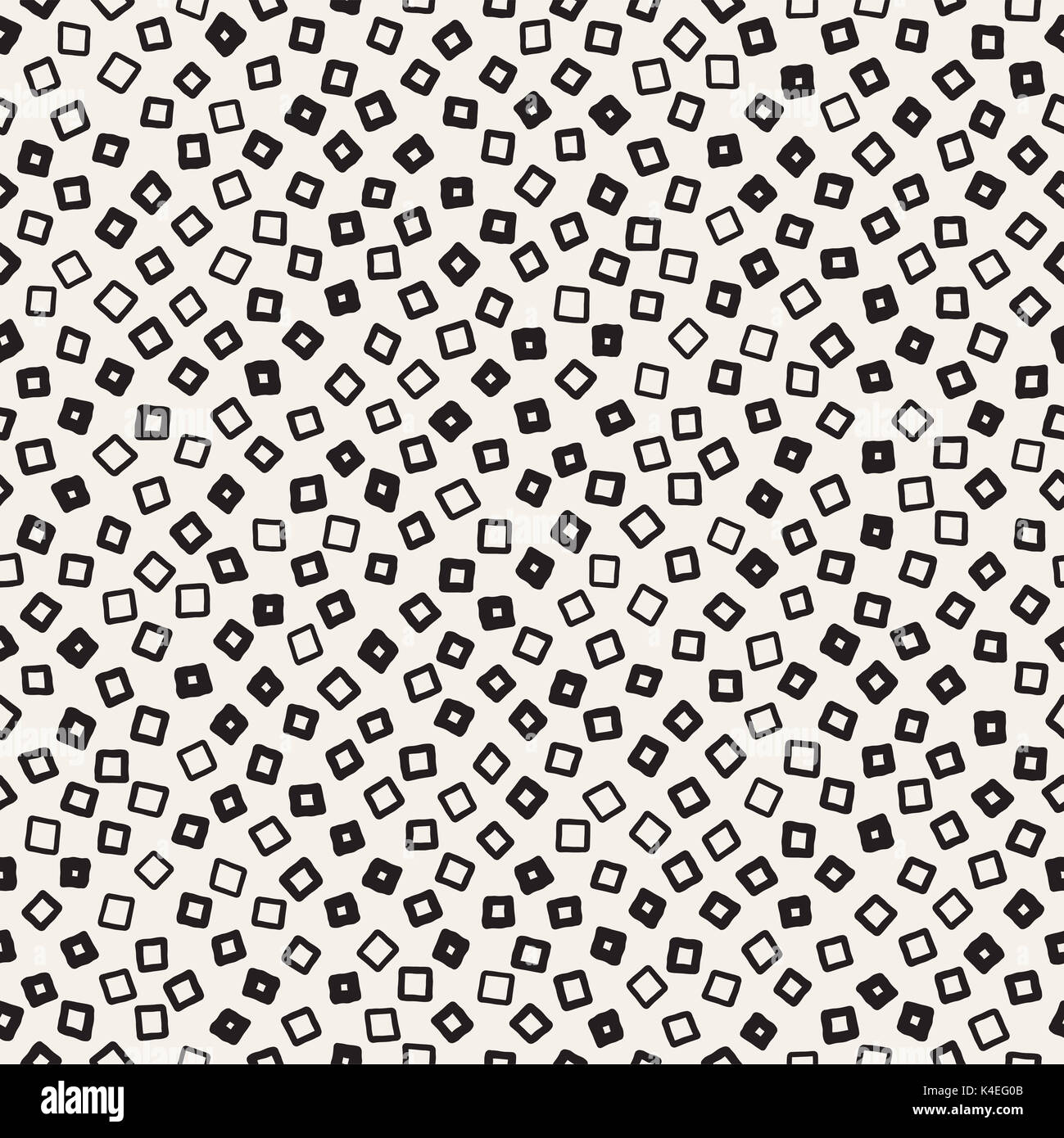 Hand gezeichnet schwarze und weiße Tinte abstrakte Musterdesign. Vektor-stilvolle Grunge-Textur. Monochrome geometrische Formen verstreuten Pinsel Lackierstrassen Stockfoto