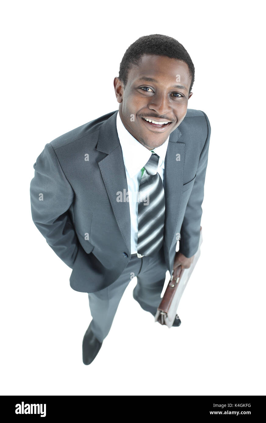 Porträt der jungen Glücklich lächelnde Geschäftsmann, Ansicht von oben. Stockfoto
