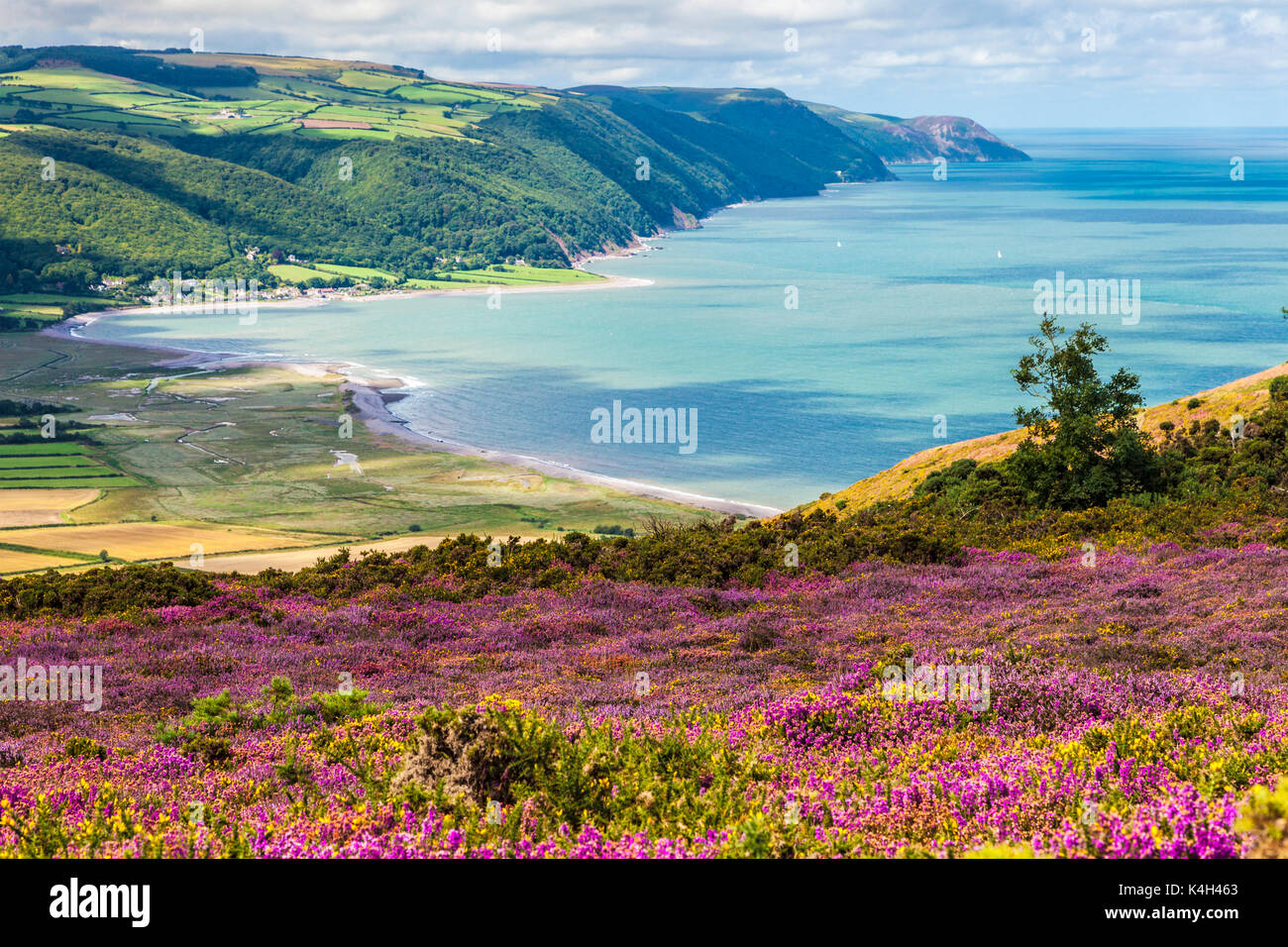 Der Blick über die Bucht von porlock im Exmoor National Park, Somerset. Stockfoto