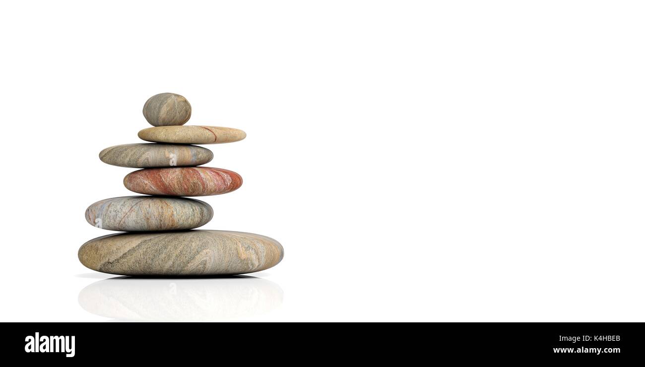 Zen Steine auf weißem Hintergrund. 3D-Darstellung Stockfoto