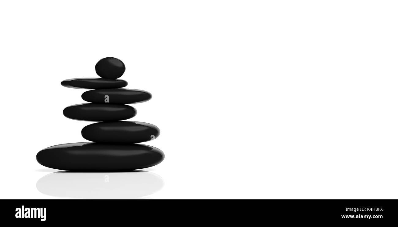 Schwarz zen Steine auf weißem Hintergrund. 3D-Darstellung Stockfoto