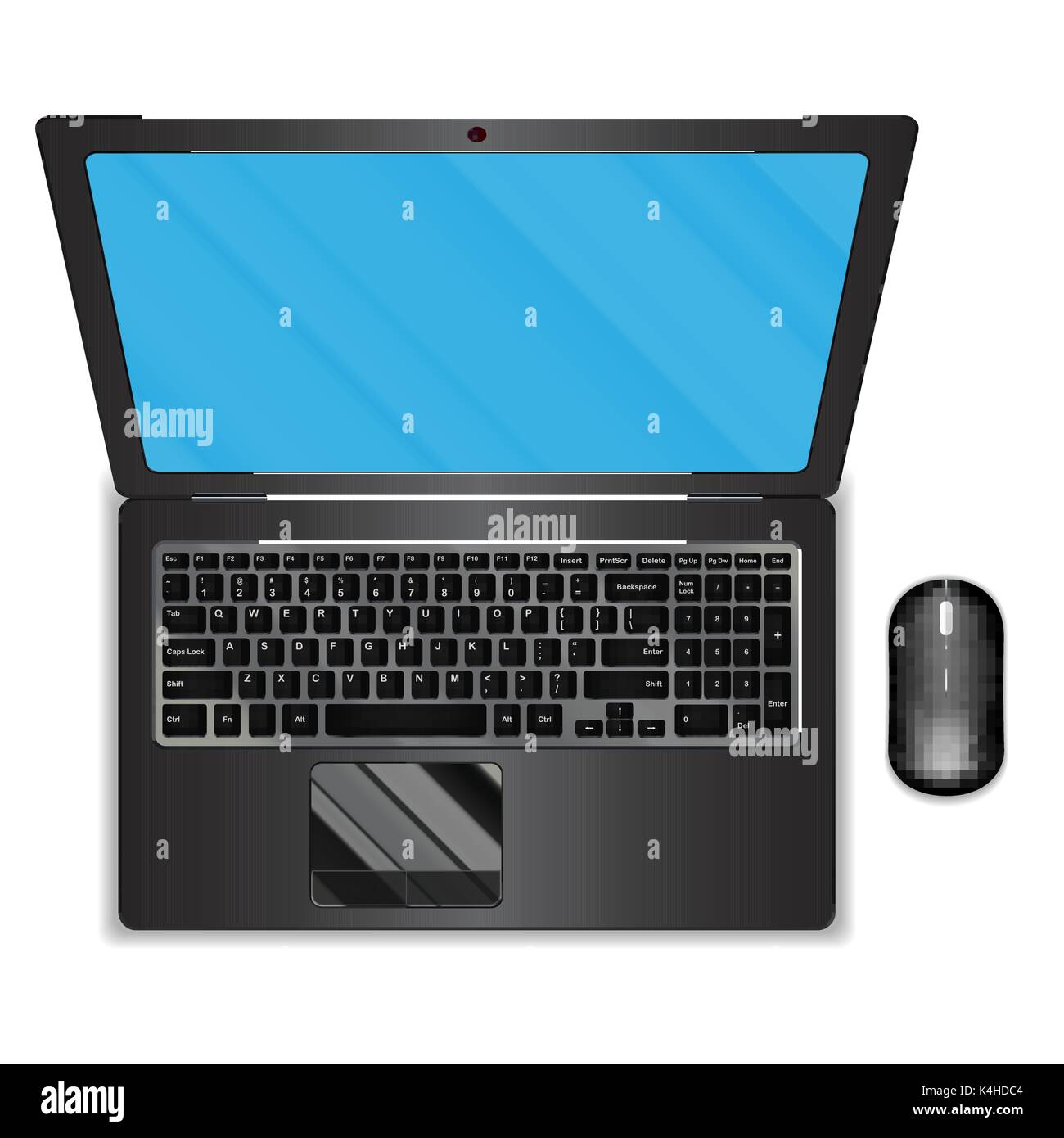 Ansicht von oben schwarz Laptop und Maus Stock Vektor