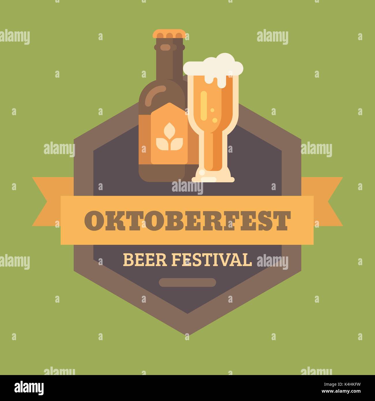 Oktoberfest flachbild Abbildung Abzeichen. Bier Flasche Bier und Glas. Beer fest Banner Stock Vektor