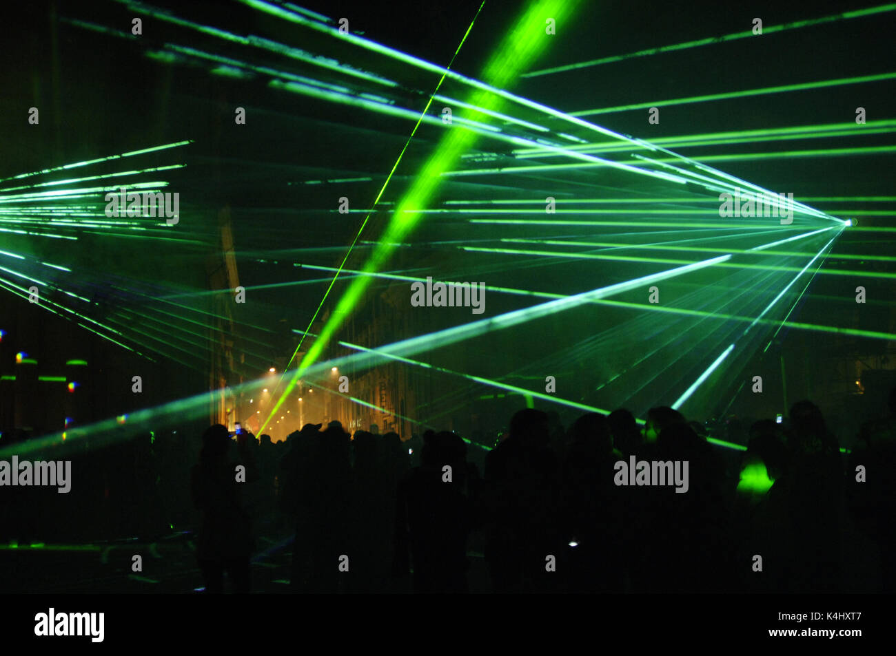 Lasershow in der Piazza del Popolo Square. Rom, Italien. Stockfoto