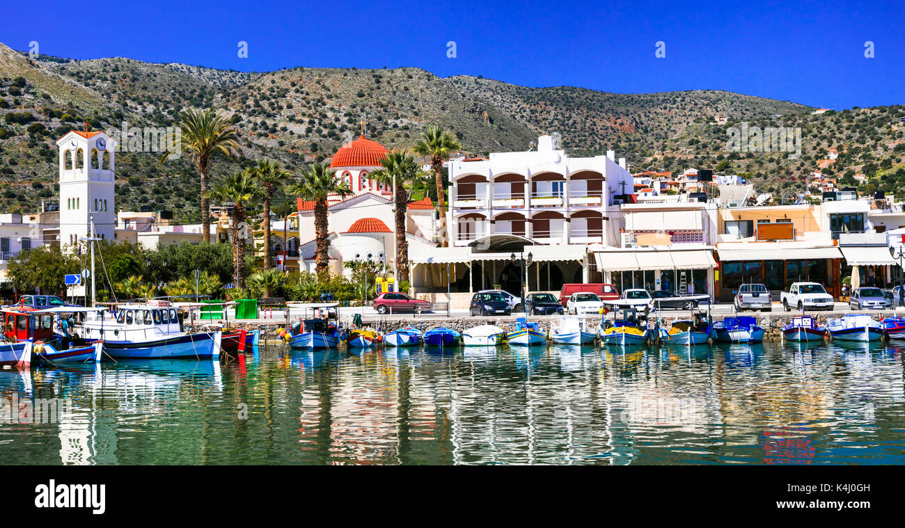 Panoramablick von Elounda Village, Insel Kreta, Griechenland. Stockfoto