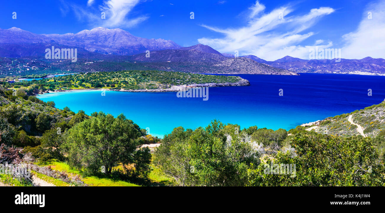 Panoramablick Istron Bay, Insel Kreta, Griechenland. Stockfoto