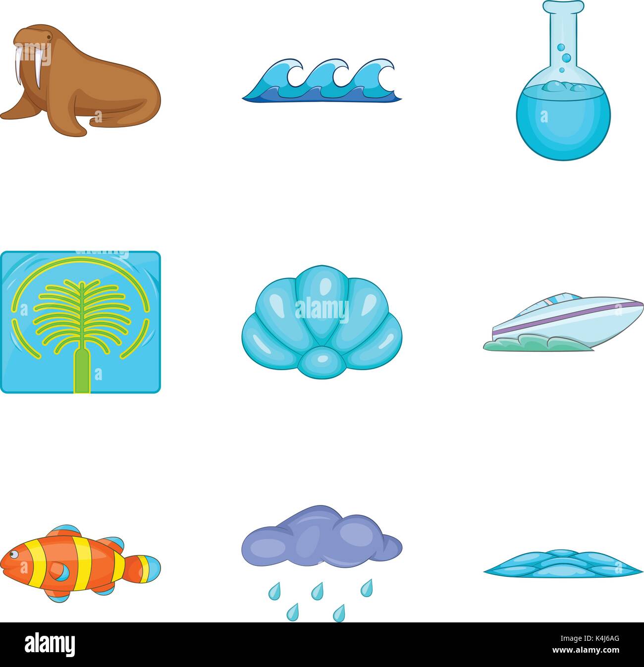 Aqua Icons Set, Cartoon-Stil Stock Vektor