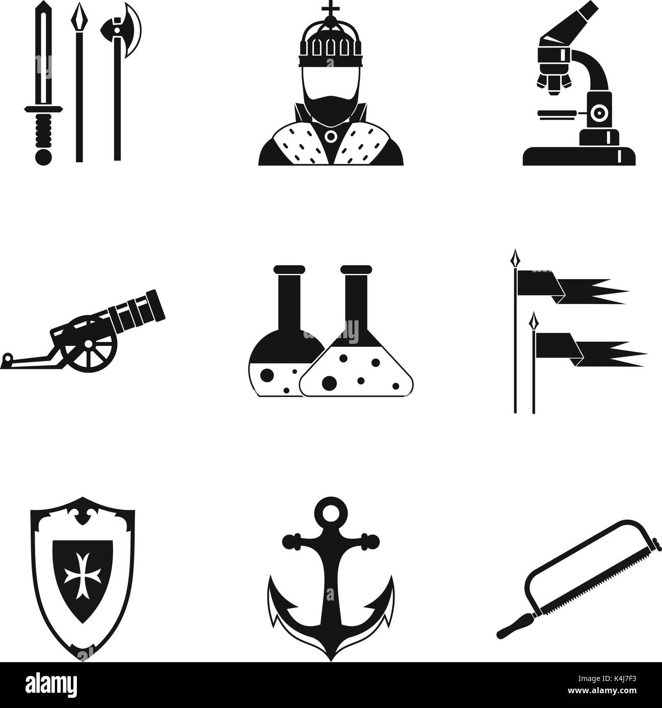 Bewaffnung Symbole gesetzt, einfachen Stil Stock Vektor