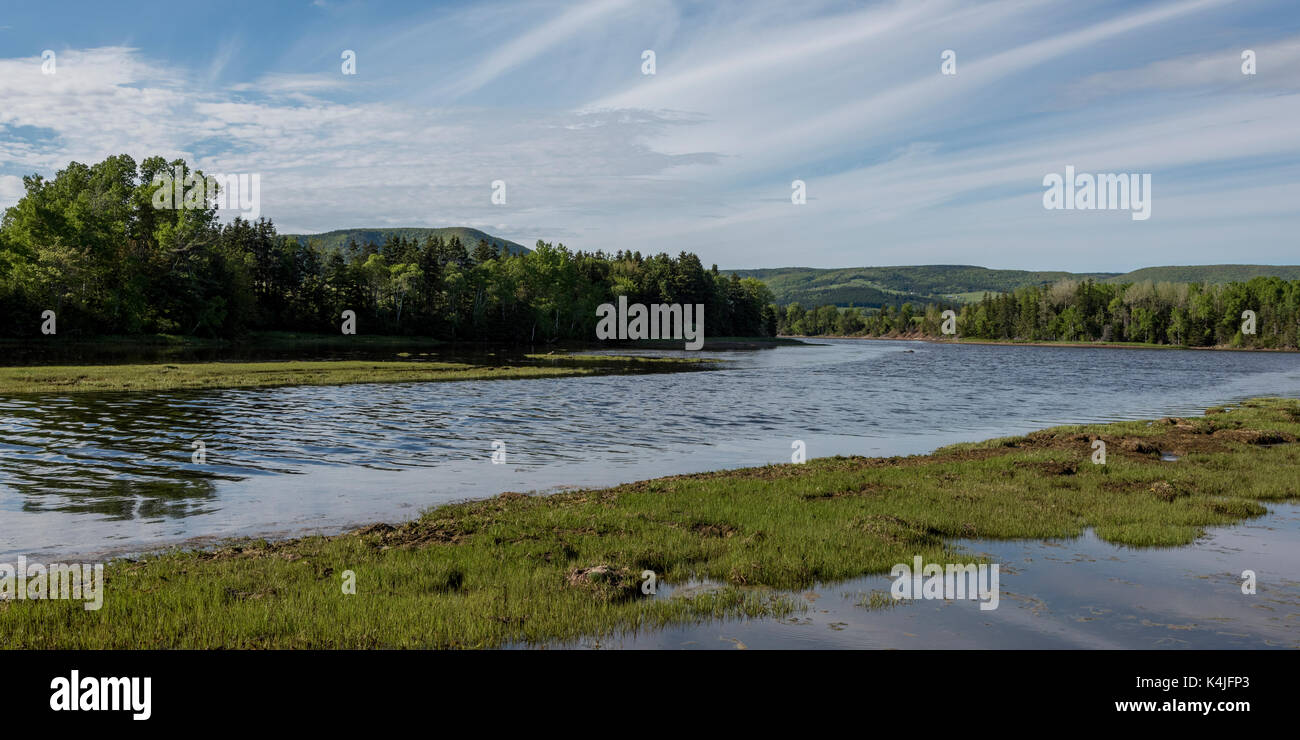 Malerischer Blick auf einem Fluss im Wald, ceilidh Trail, Cape Breton Island, Nova Scotia, Kanada Stockfoto