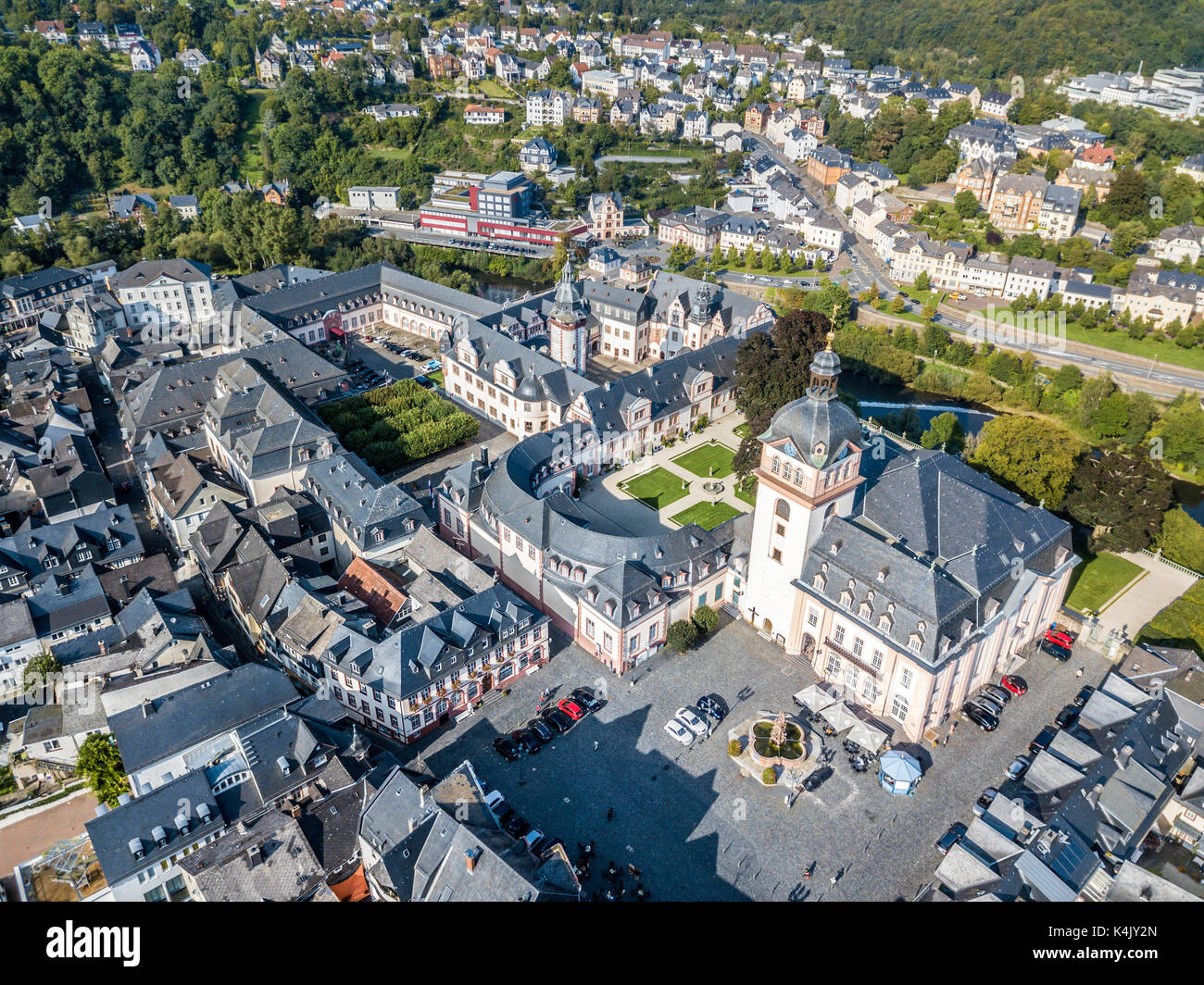 Blick über die Altstadt von Weilburg. Landkreis Limburg-Weilburg in Hessen, Deutschland, Stockfoto