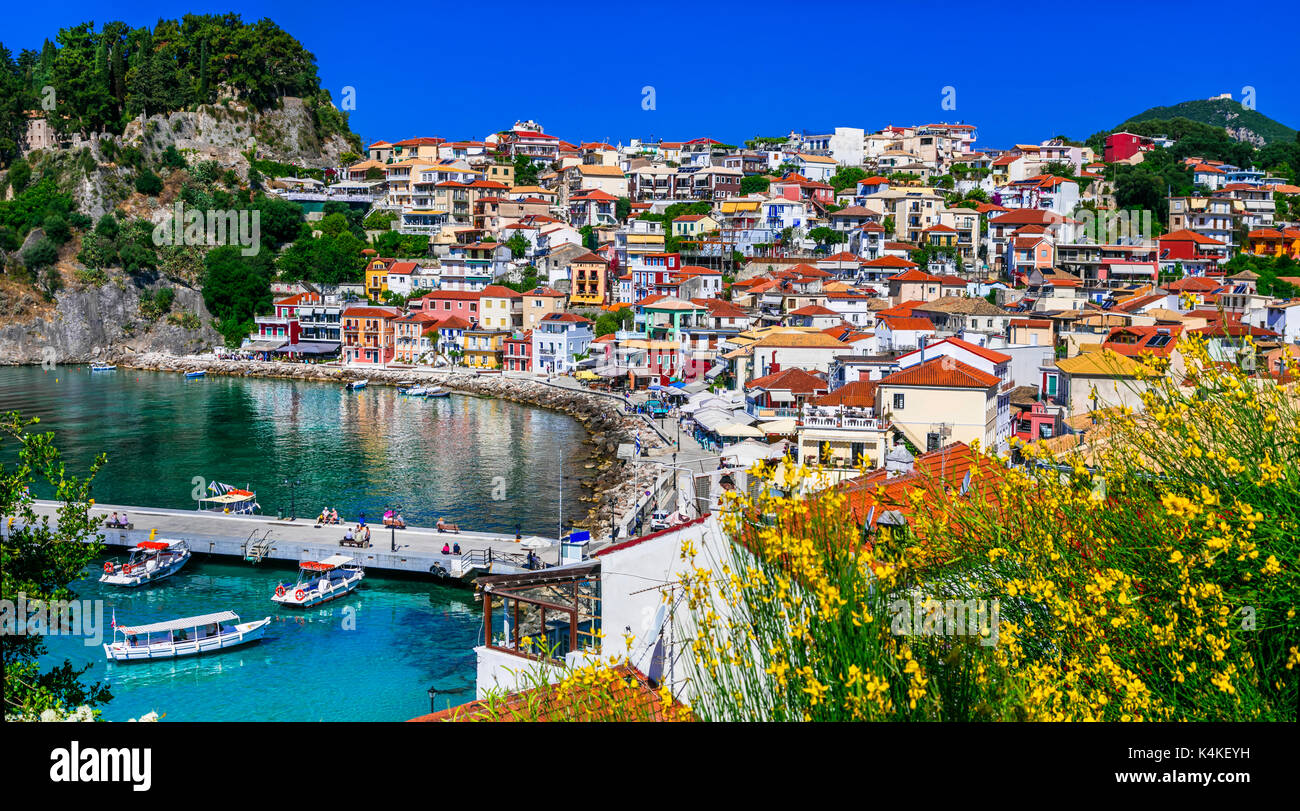 Schöne Stadt Parga, Panoramaaussicht, Griechenland. Stockfoto