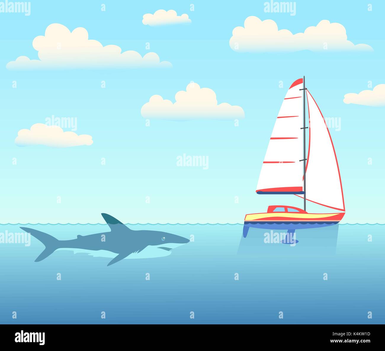 Der Hai ist die Verfolgung der Yacht. Stock Vektor
