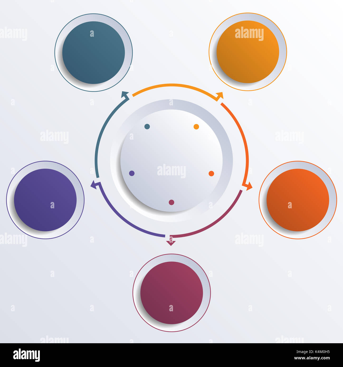 Vorlage Infografik Farbkreise runder Kreis für 5 Positionen Stockfoto