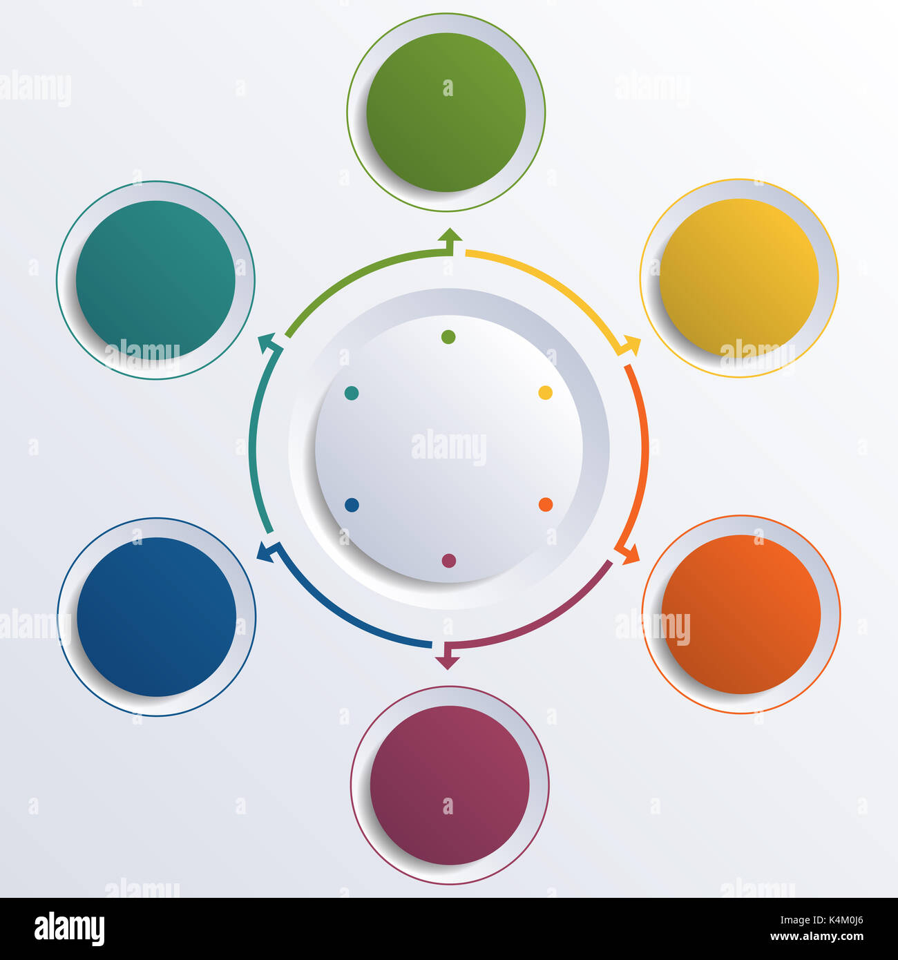 Vorlage Infografik Farbkreise runder Kreis für 6 Positionen Stockfoto
