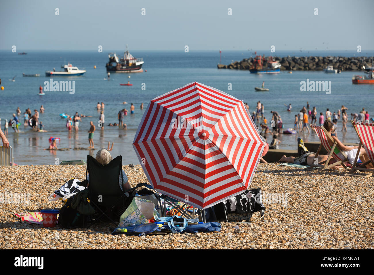 Lyme Regis, antike Stadt im Domesday Book empfohlene, mit historischen Cobb und Hafen Wahrzeichen an der Grenze Dorset-Devon, South West England, Großbritannien Stockfoto