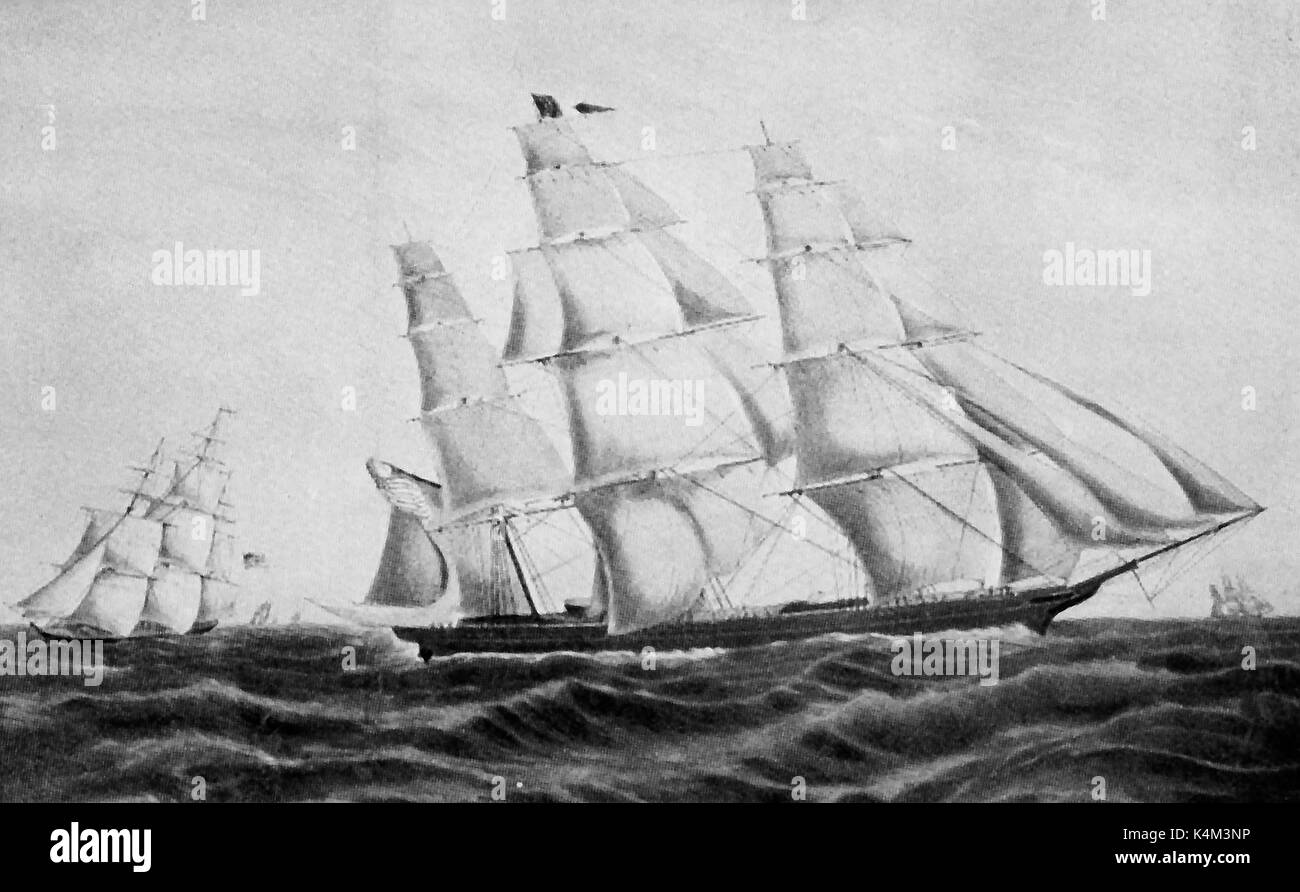 Die Clipper Ship (Windjammer) Verlosungen von Kapitän Lane geboten - von Westervelt von New York errichtet und durch Grinnel Minturn von New York. Stockfoto