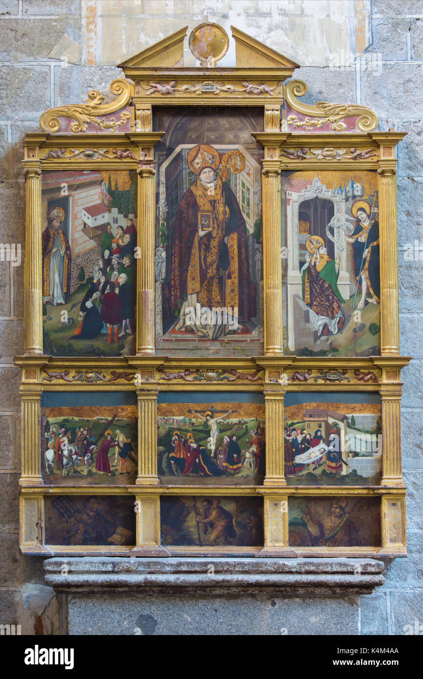 AVILA, Spanien, APRIL - 18, 2016: Der Seitenaltar im Catedral de Cristo Salvador von unbekannten Künstler des 16. Jhdt. Stockfoto