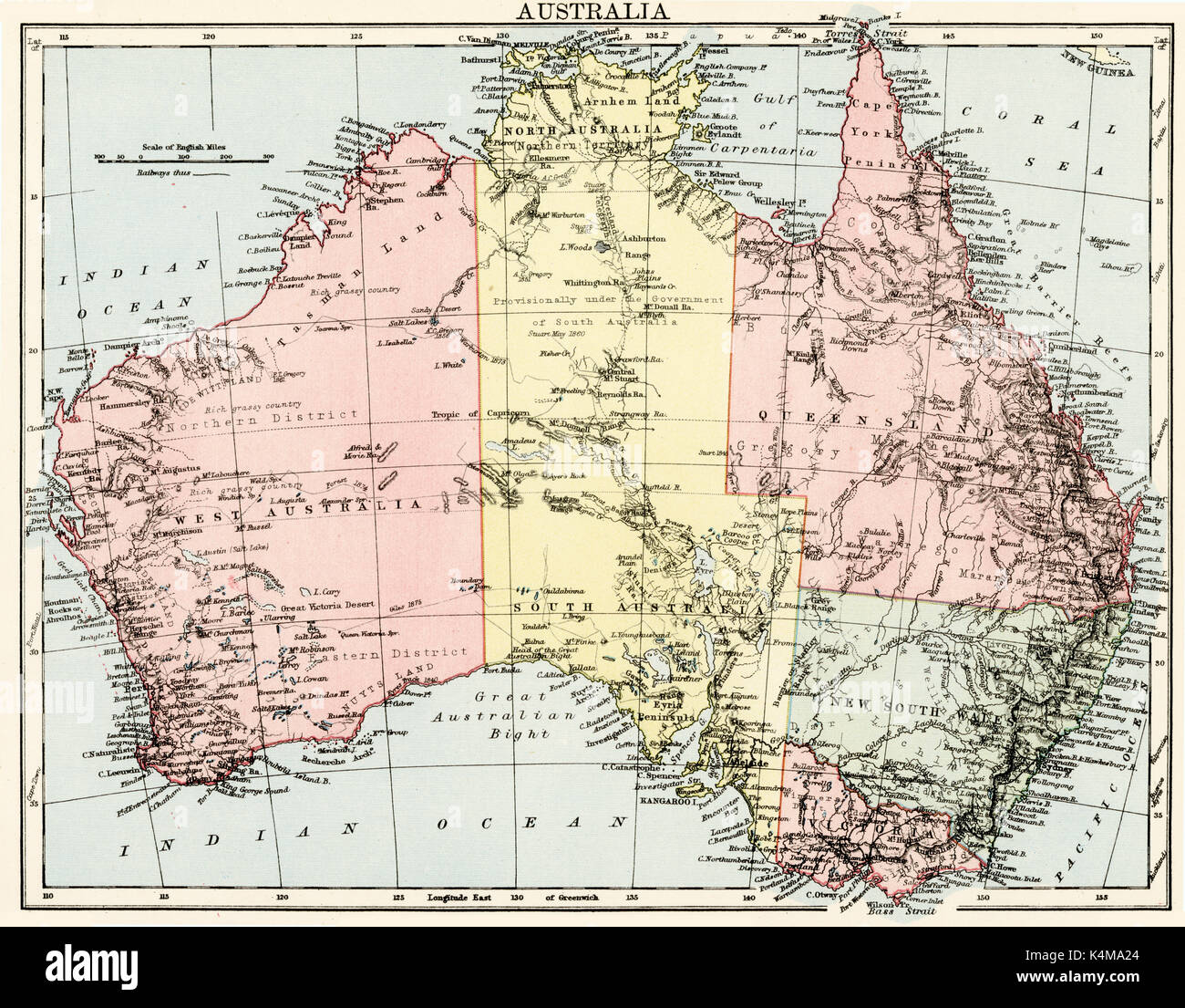 Antike Karte, ca. 1875, von Austraia Stockfoto