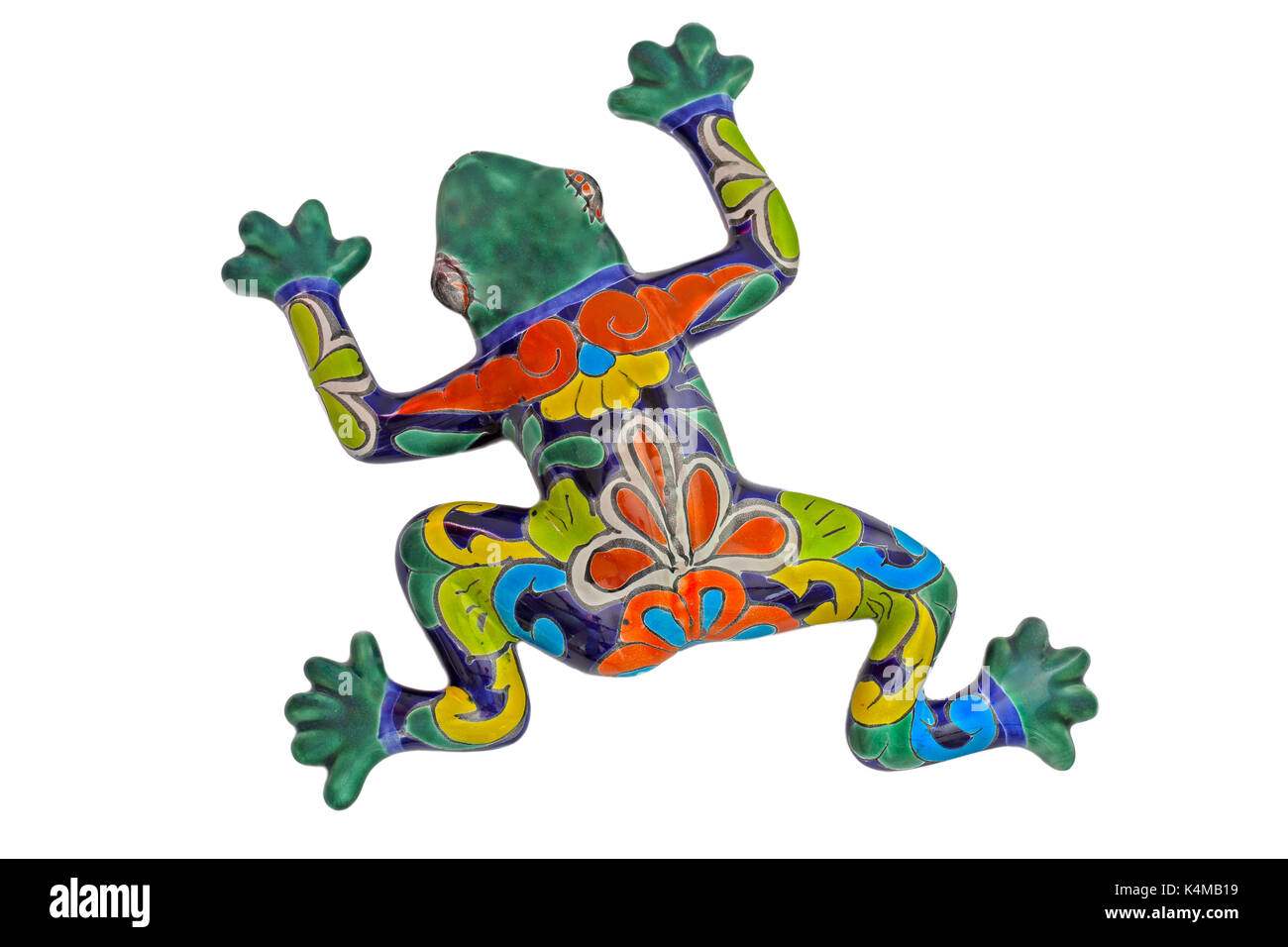 Bunte Keramik Frosch in Mexiko hergestellt - Weißer Hintergrund Stockfoto