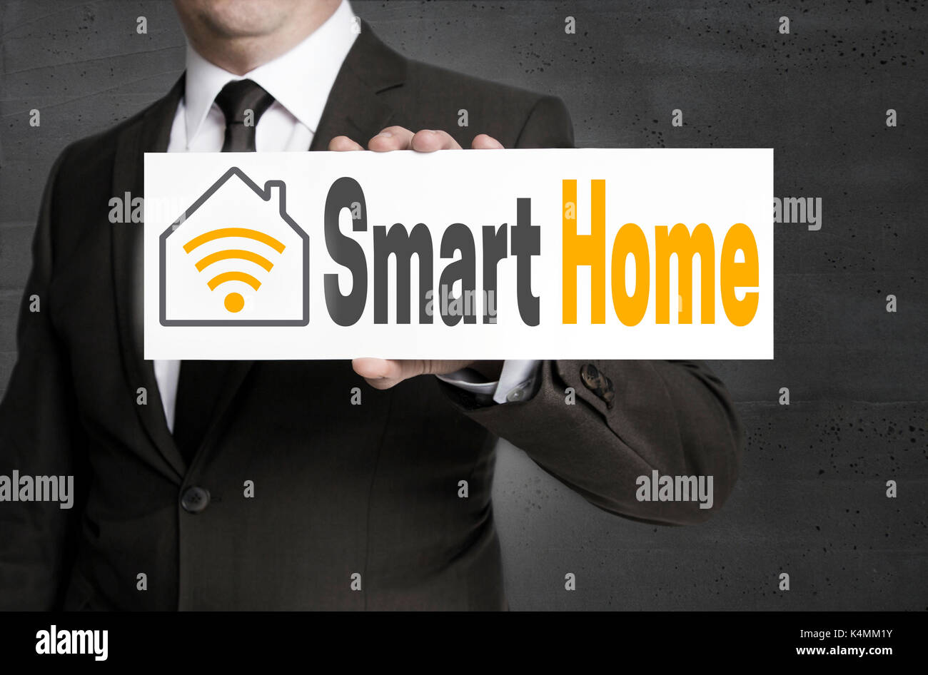 Smart Home Repräsentant wird durch Unternehmer statt. Stockfoto