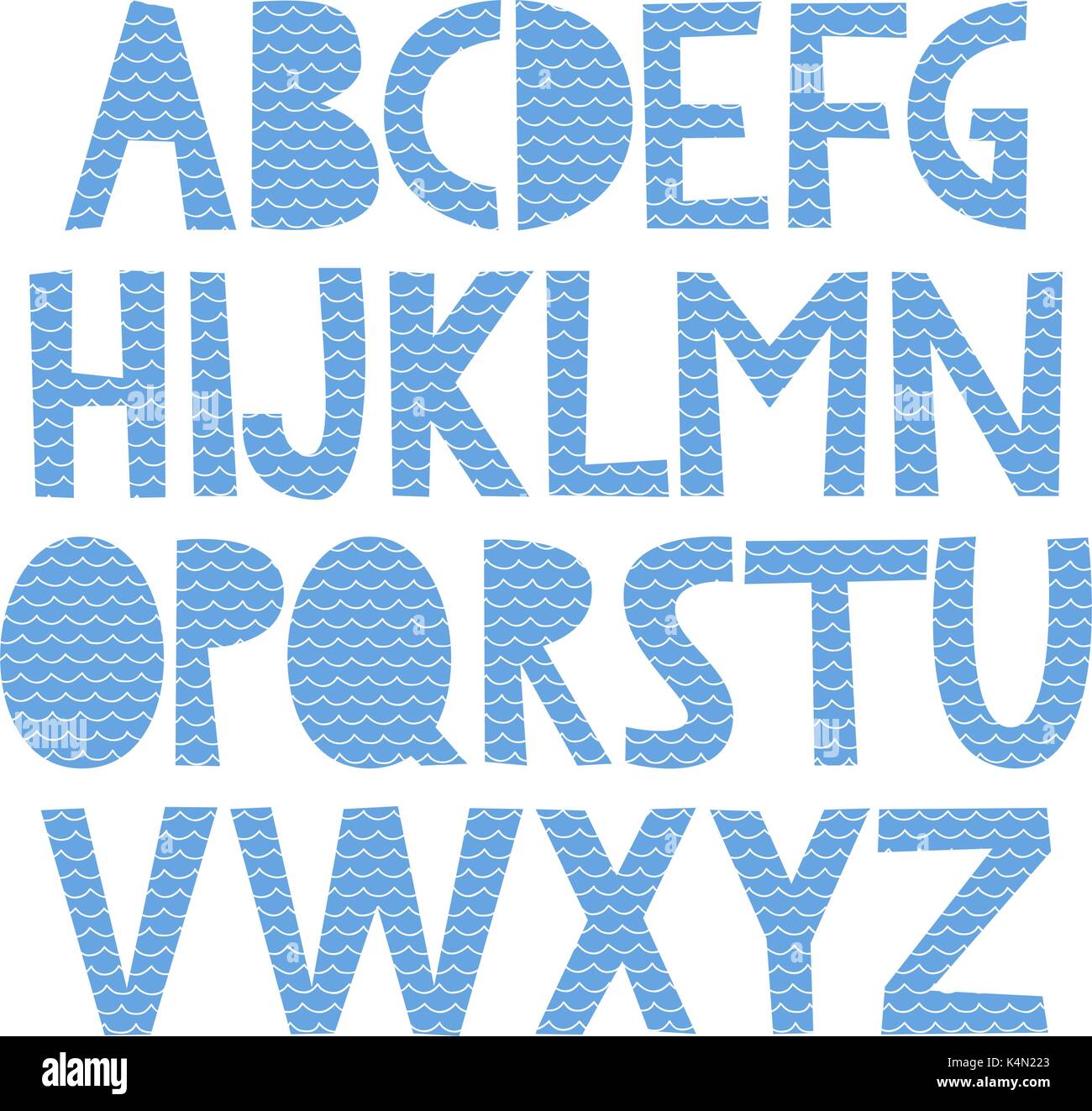 Süß und bunten kindlichen Hand englische Alphabet gezeichnet, mit Meer Textur, für Sommer design Stock Vektor