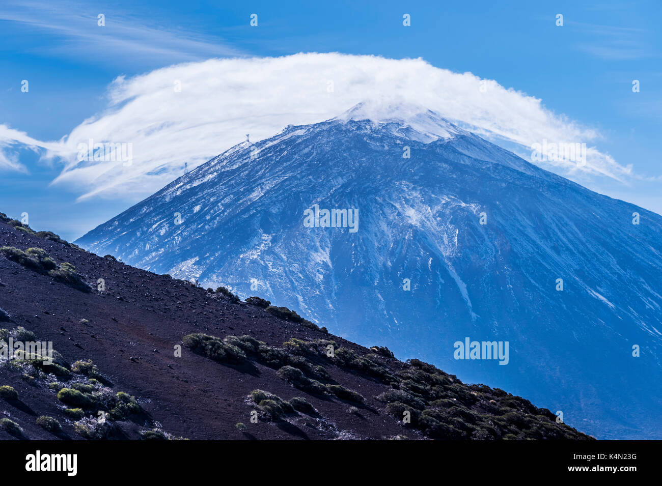 Blick auf den Vulkan Teide, Teide Nationalpark, UNESCO-Weltkulturerbe, Teneriffa, Kanarische Inseln, Spanien, Europa Stockfoto