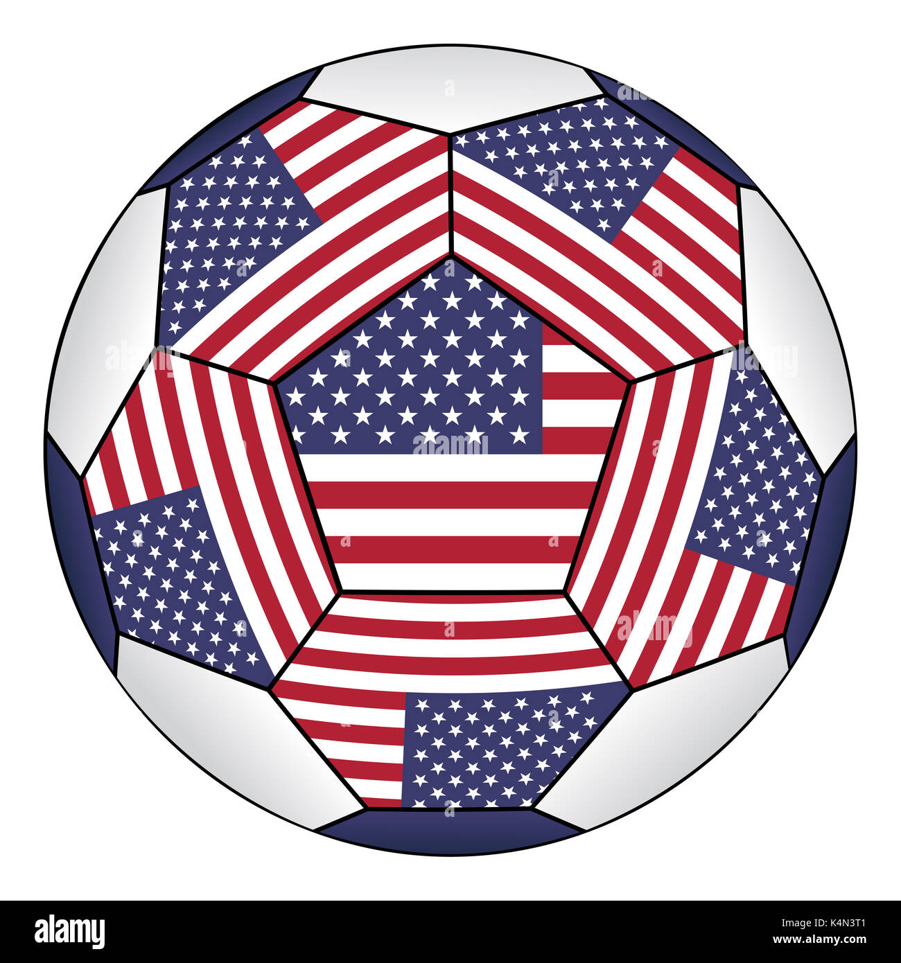 Fußball mit United Flaggenstaaten auf weißem Hintergrund Stockfoto