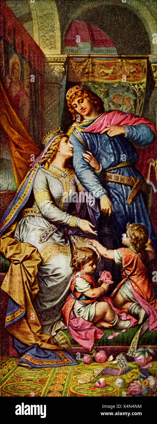 WAGNER LOHENGRIN Lohengrin und Elsa mit ihren Kindern. Nach dem Lackieren von W Hauschild (1827-1887) Stockfoto