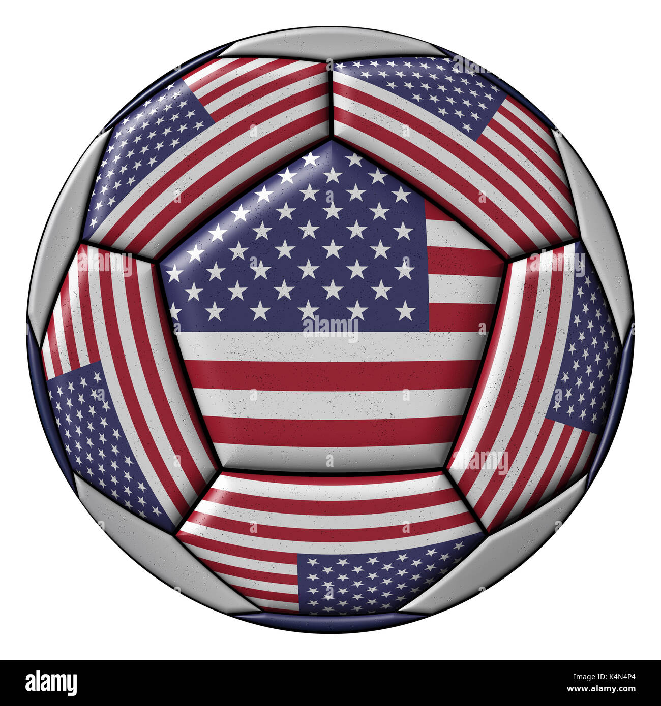 Fußball mit United Flaggenstaaten auf weißem Hintergrund Stockfoto