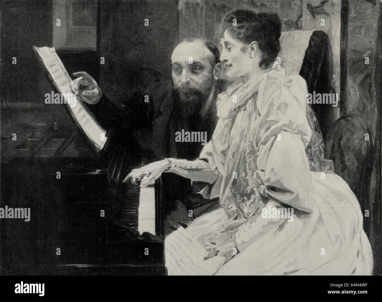 CHAUSSON, Ernest mit Madame Chausson Klavier spielen. Der französische Komponist, 1855 - 1899. Gemälde von Albert Besnard Stockfoto