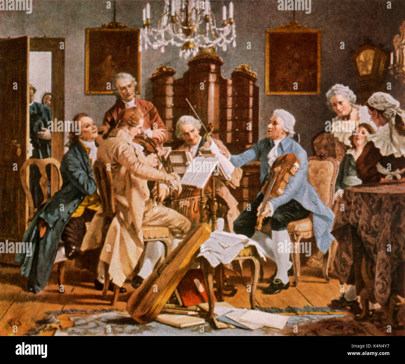 HAYDN, F J - Wiedergabe im Streichquartett an Esterhazy. Der oesterreichische Komponist, 1732-1809. Klassische Kammermusik Stockfoto