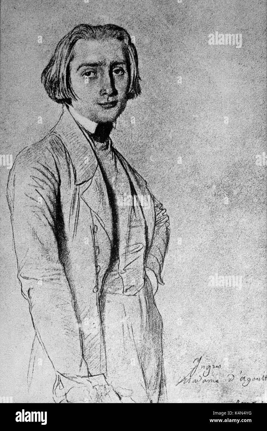 LISZT, Franz. Portrait in Bleistift von Ingres in Rom, 1839 - ungarische Pianist und Komponist. 22. Oktober 1811 - vom 31. Juli 1886. Stockfoto