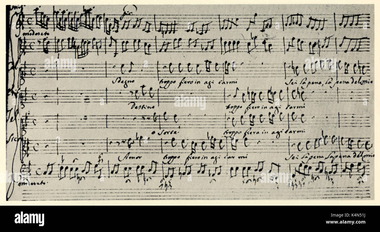 Alessandro Scarlatti-autographe Partitur von Quartett im Gesetz III von telemaco. Italienischer Komponist 1660-1725 Stockfoto
