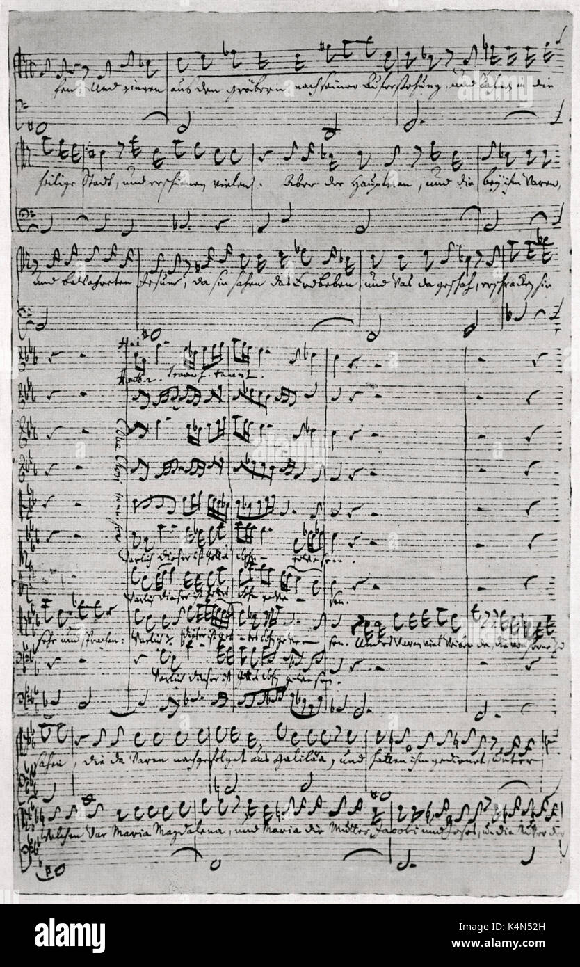 Bach, Johann Sebastian - Matthäus Passion. Handschriftliche Partitur: 'Wahrlich, of this ist Gottes Sohn gewesen" (Wahrlich, dieser ist Gottes Sohn). Deutsche Komponist und Organist. 21 März 1685 - 28. Juli 1750 Stockfoto