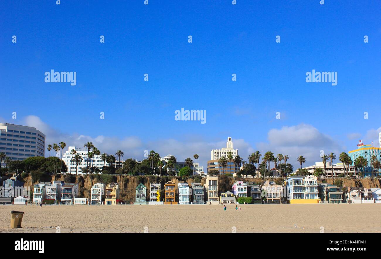 Häuser am Strand von Santa Monica, Los Angeles, Kalifornien, USA Stockfoto