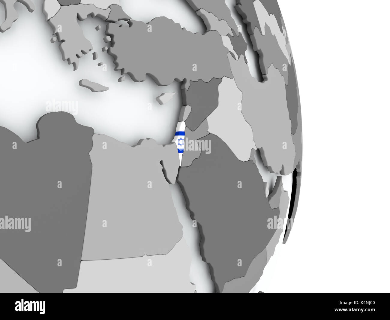 Israel auf die politische Welt mit eingebetteten Flagge. 3D-Darstellung. Stockfoto