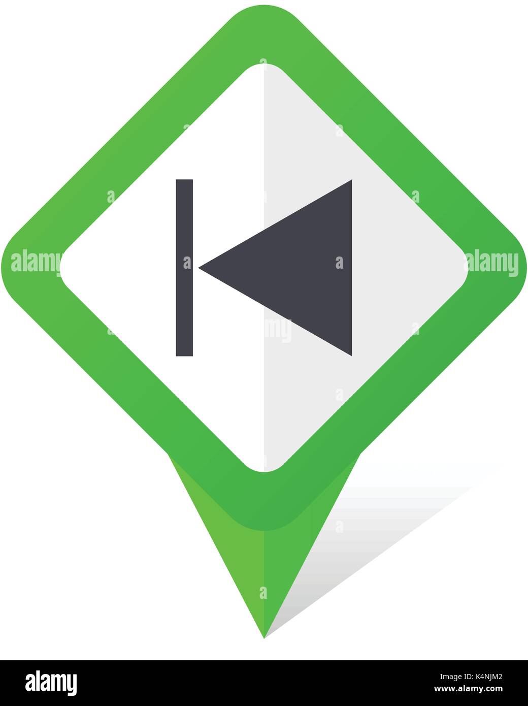 Zurück grünes Quadrat Zeiger vektor Icon in eps 10 auf weißem Hintergrund mit Schatten. Stock Vektor