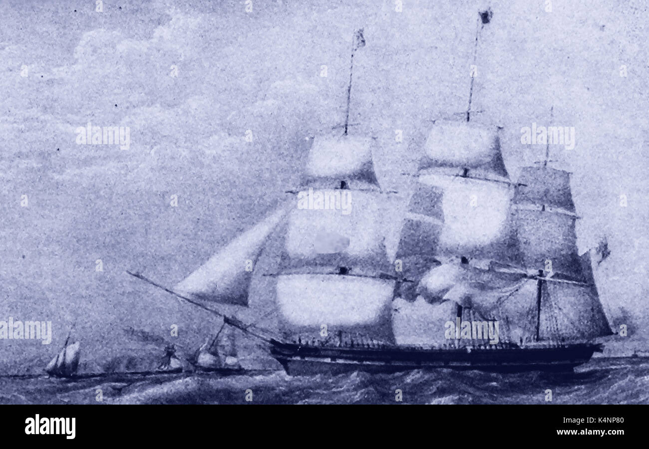 Die Clipper Ship (Windjammer) England von Charles Marshall's Black Ball Line besessen (nach 1836) Stockfoto