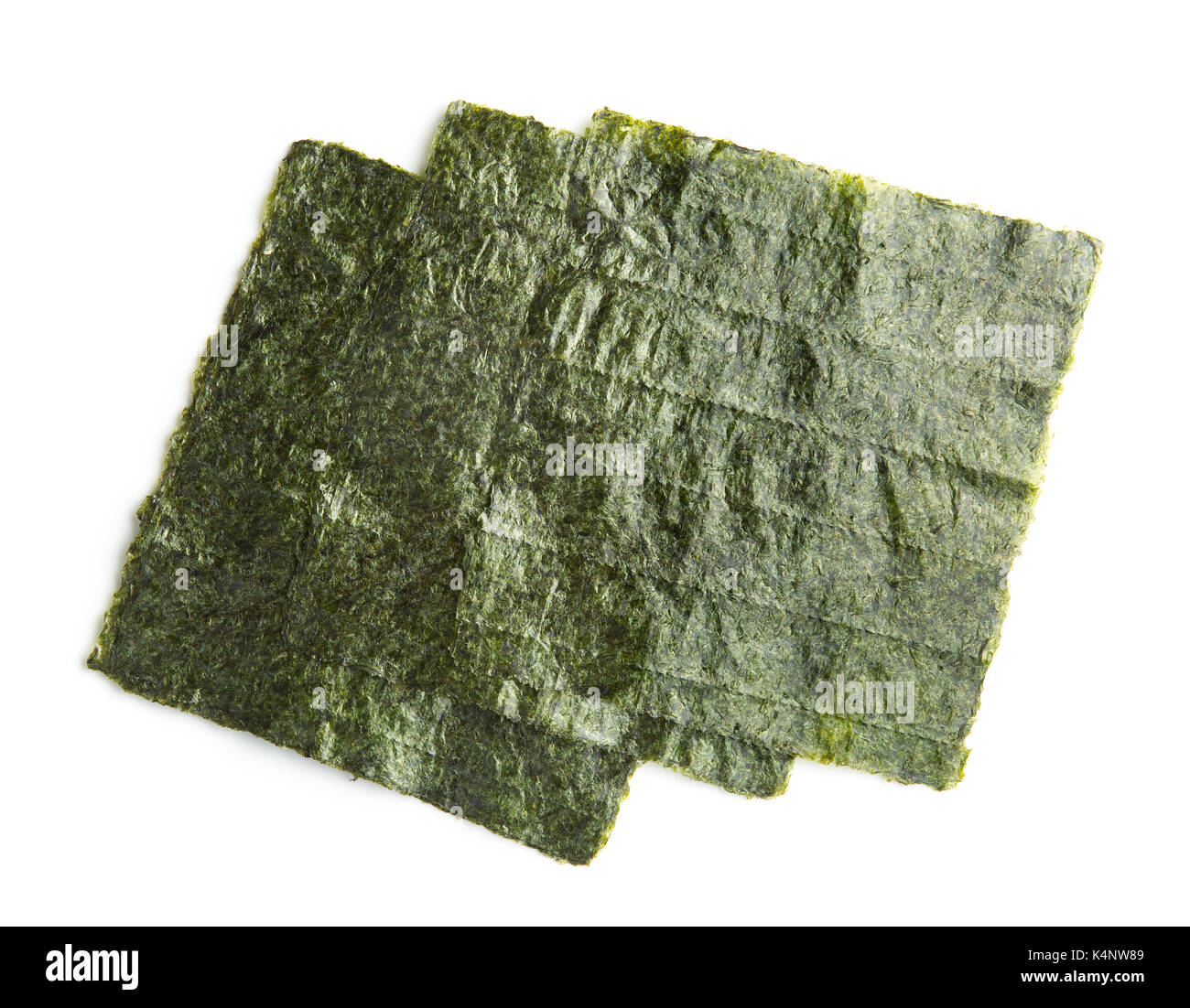 Grüne nori Blatt auf weißem Hintergrund. Nori ist die Zutat für Sushi. Stockfoto