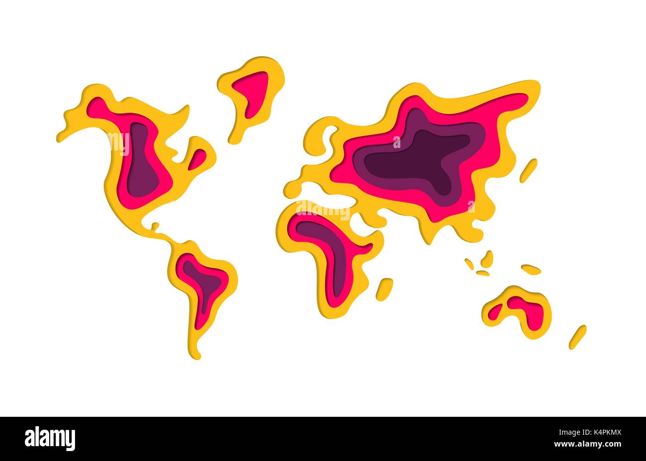 Weltkarte Form Abbildung in der modernen 3d-Papier geschnitten Art Stil. Bunte layered papercraft Ausschnitt Design. EPS 10 Vektor. Stock Vektor