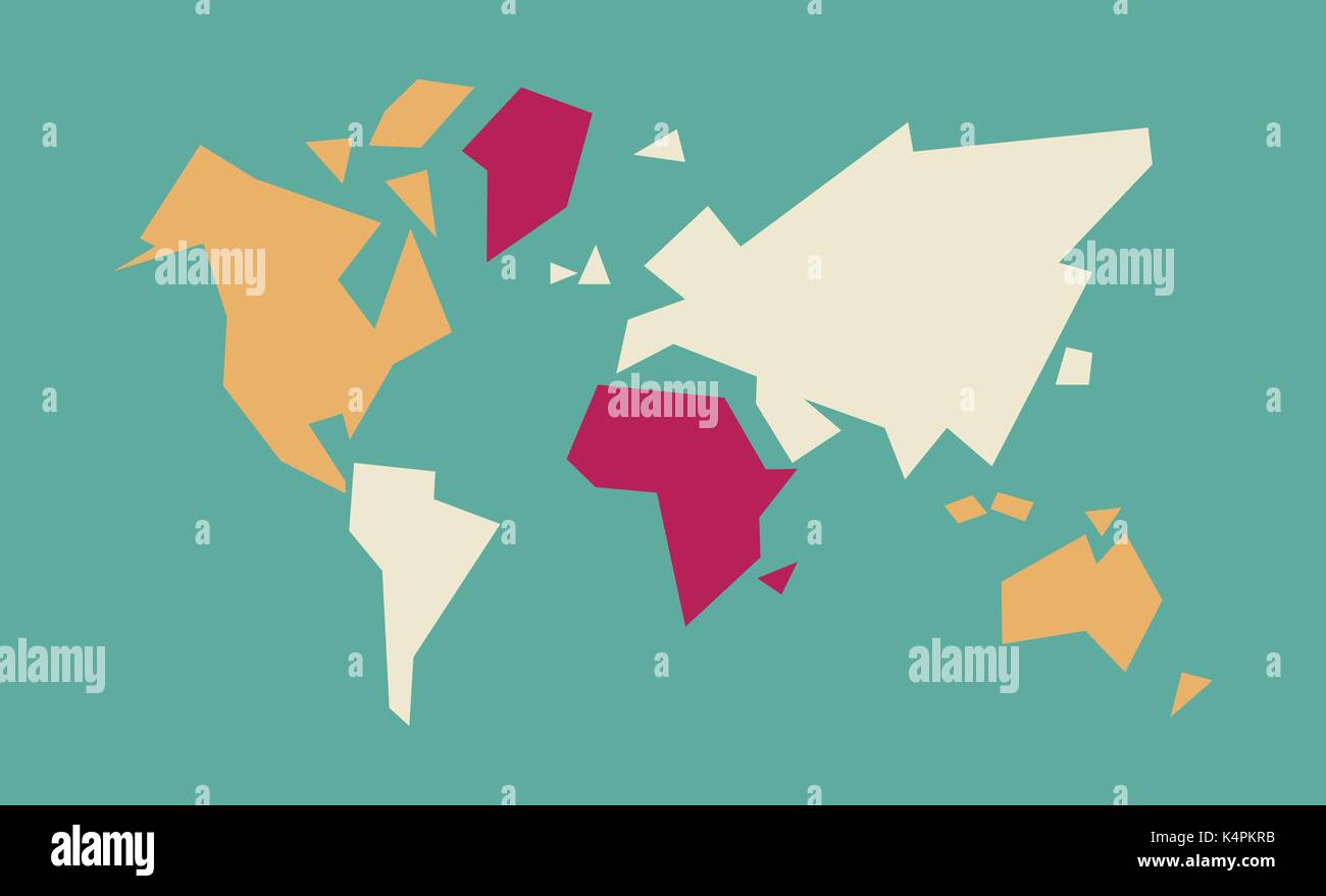 Geometrisch-abstrakte Welt Karte Kunst mit bunten Kontinent und Land formen. Konzept globalen Atlas Abbildung. EPS 10 Vektor. Stock Vektor